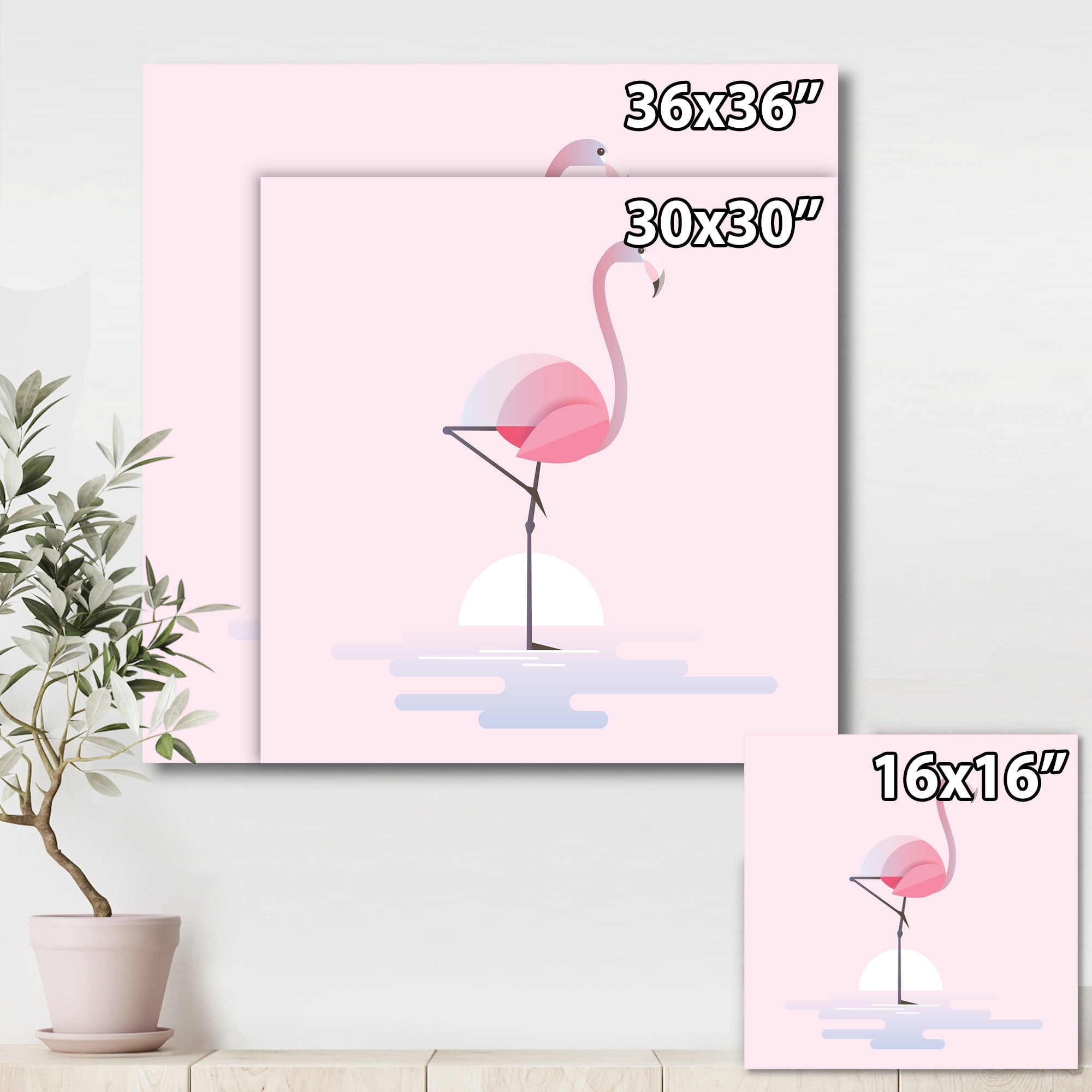 Designart ' Standing On One Toes Pink Flamingo ' Farmhouse Canvas Wall Art Print