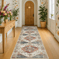 thumbnail image 2 of Washable Runner Rug 2" x 10', Non Slip Low Pile Hallway Kitchen Rug Runner, Soft Vintage Boho Indoor Entryway Rug, Dark Purple & Peach, MOURZAORS, 2 of 8