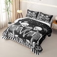 thumbnail image 3 of Erosebridal Spooky Skeleton Couple Twin Quilt Set, Boho Moon Star Rose Floral Twin Coverlet Set for Boys Girls, Black White, 2pcs 1 Bedspread and 1 Pillowcase, 3 of 7