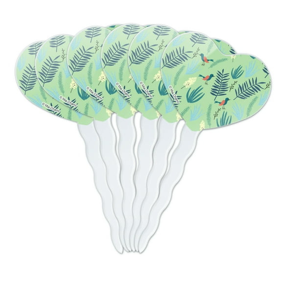 Little Bird Pattern Heart Love Cupcake Picks Toppers Decoration Set of 6