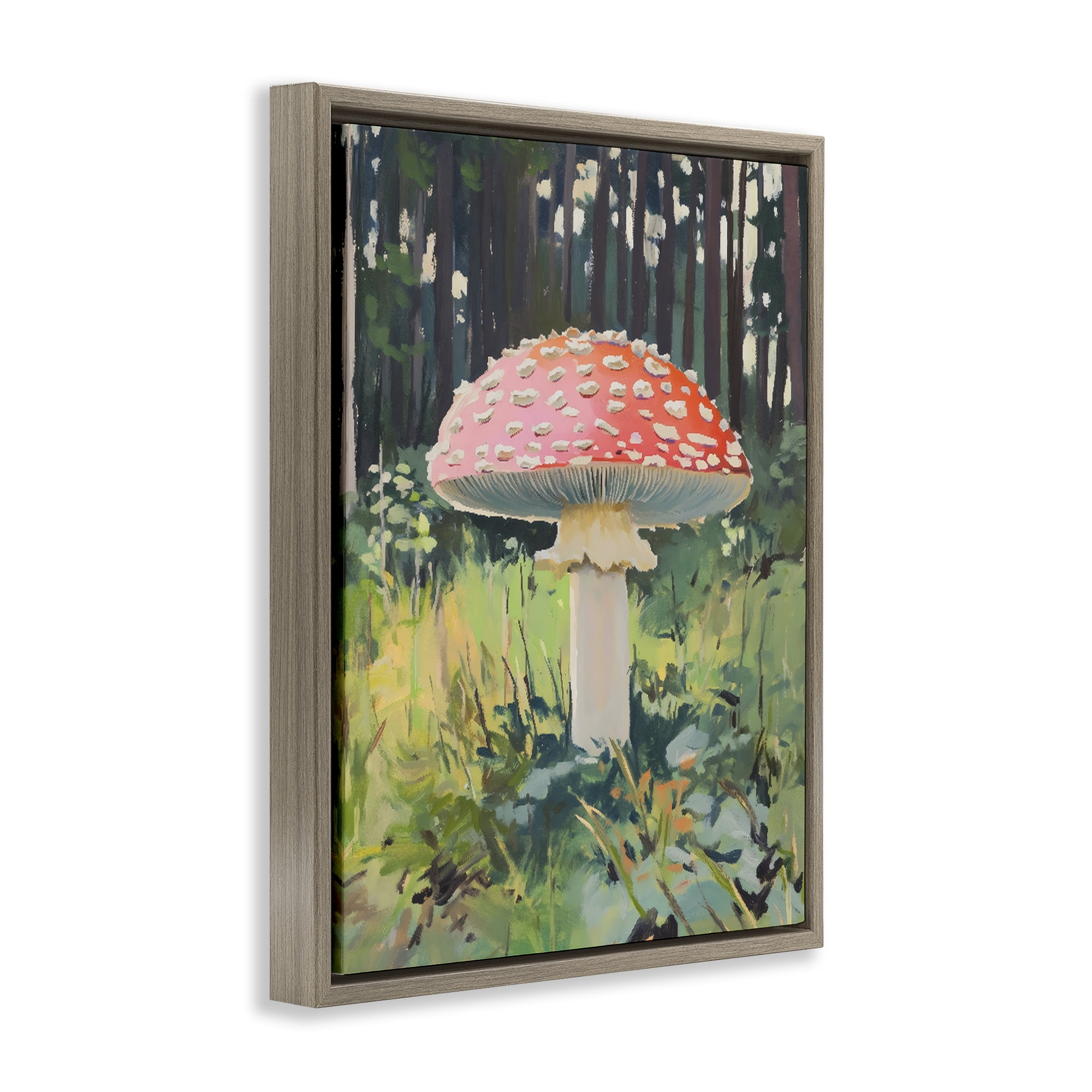 Stupell Industries Red Mushroom in Sunlit Forest Brown Framed Floater Canvas Wall Art, design by The Prints Vibe