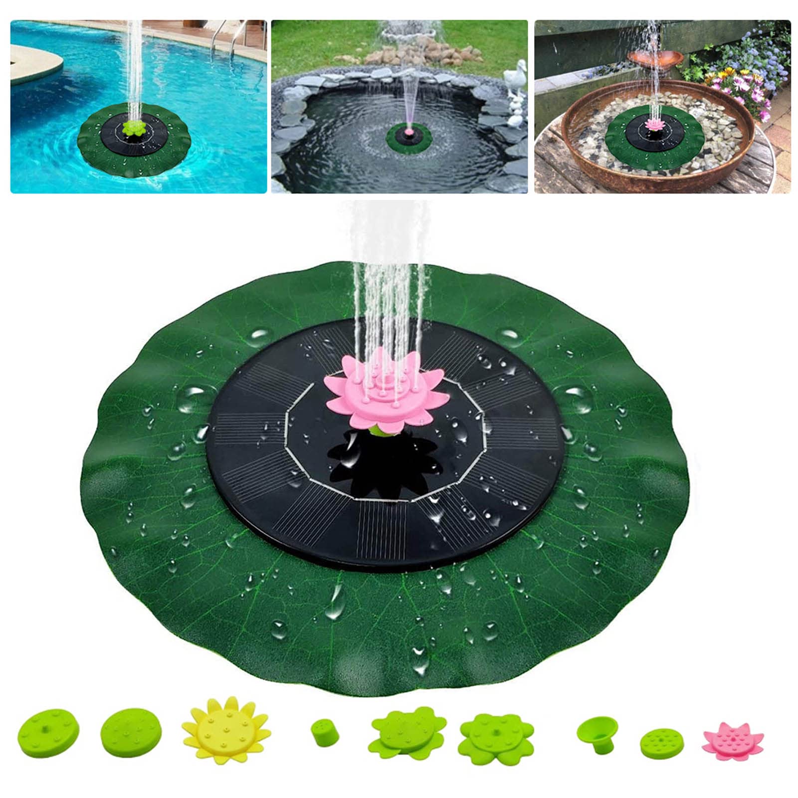 Solar Fountain Pump, 1W Solar Water Pump Garden Fountain with 9 Nozzles