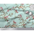 thumbnail image 3 of Soimoi Green Modal Satin Fabric Floral & Franklin Gull Bird Print Fabric by Yard 42 Inch Wide, 3 of 3