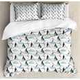 thumbnail image 1 of Bunny Duvet Cover Set Queen Size, Winter Forest Hand-drawn Art Pattern with Christmas Trees Footpath Snowy Hill Hare, 3 Piece Bedding Set with 2 Pillow Shams, Multicolor, by Ambesonne, 1 of 3