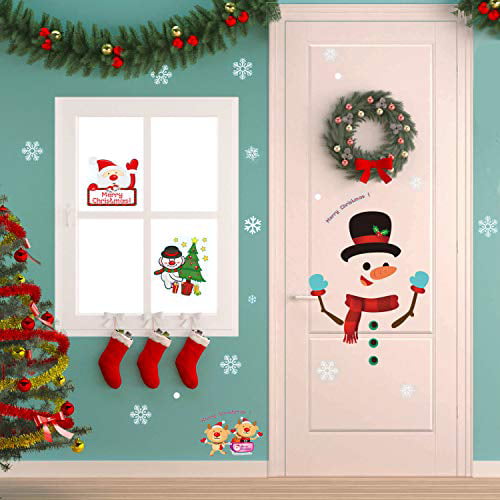 ZALING Elk Refrigerator Sticker Self-Adhesive Christmas Door Decals Christmas Fridge Decals For Glass Home Shop Window