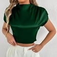 thumbnail image 2 of Women's Crop Tops Keyhole Back Ruffle Short Sleeve Slim Fit Fashion Blouses Soft Summer Solid Color Clothes (XS, Green), 2 of 8