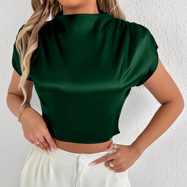 LOVZFMLL Hauts d'Été pour Femmes Décontracté Couleur Unie Col Rond à Capuche T-shirt à Manches Courtes d'Été