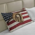 thumbnail image 2 of Baseball Knitted Quilt Pillowcover, Vintage Baseball League Equipment Usa Grunge Glove Bat Fielding Sports Theme, Standard King Size Pillow Cover for Bedroom, 36" x 20", Brown Red Blue, by Ambesonne, 2 of 2