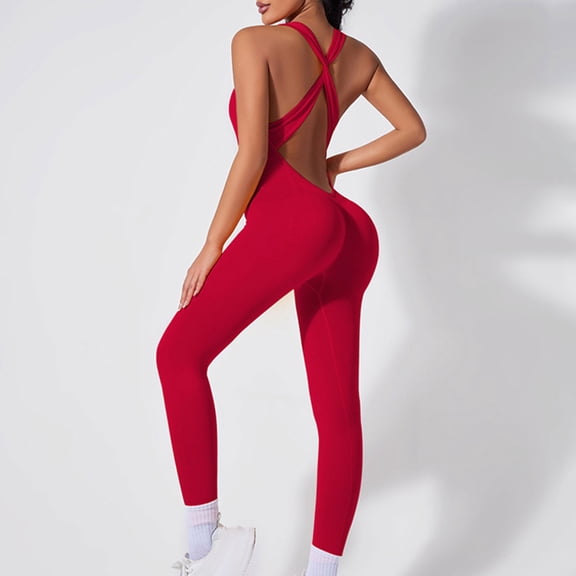 Gamivast Jumpsuit for Women Yoga Ribbed Butt Lifting High Waisted one Piece Tummy Control Stretchy Gym Workout Jumpsuit Active Outdoor Pants