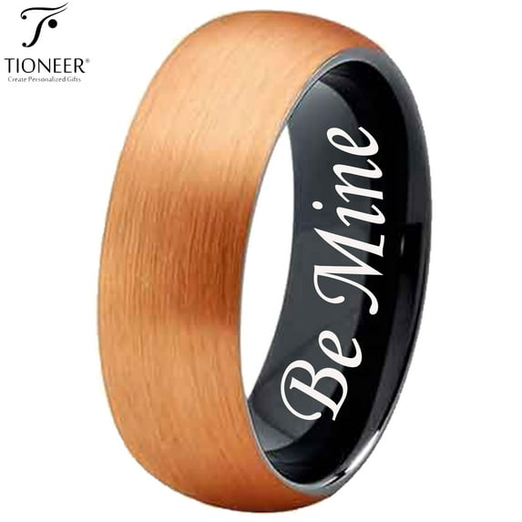 Two Tone Dome Tungsten Carbide Ring w/ Rose Gold Brushed Outside Black IP High Polished Inside in 8mm 6mm 4mm Comfort Fit for Men Women w/ Free Engraving Options