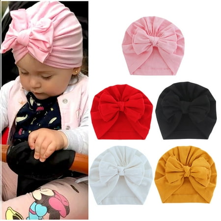 

STEADY Newborn Baby Girl Hospital-Hat Infant Bow Hat Soft Cute Knotted Hats 5-pack One size / Multicolor