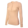 thumbnail image 3 of MixMatchy Women's Long Sleeve Eight Button Closure Henley Thermal Knit Top, 3 of 5