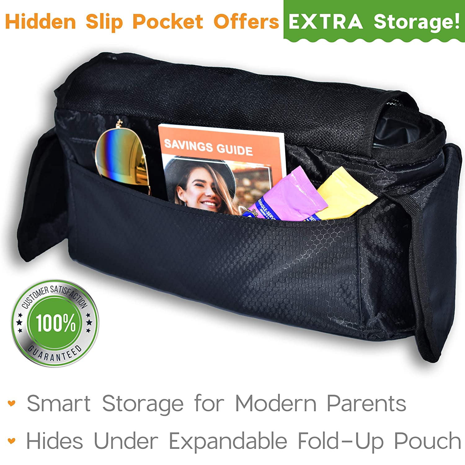 LNKOO Baby Stroller Organizer with Cup Holders – Mom Gift – Secured Fit, Extra Storage, Easy Installation – Front Zippered Pocket for Smart Moms,Front Zippered Pocket and Adjustable Straps