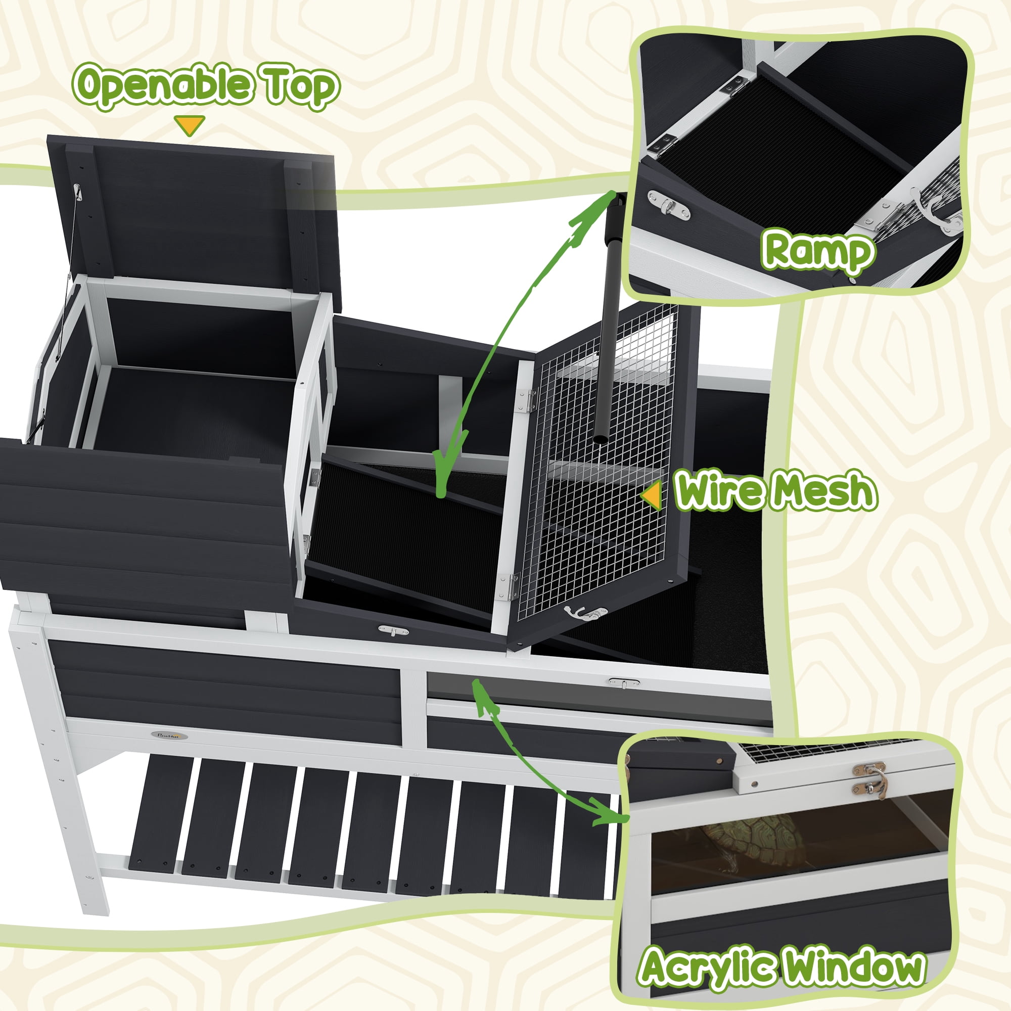 Tortoise Habitat with Adjustable Lamp Holder, 2 Layer Tortoise Enclosure with Storage Shelf, Removable Main House, Fixed Tray, Openable Lid, Gray
