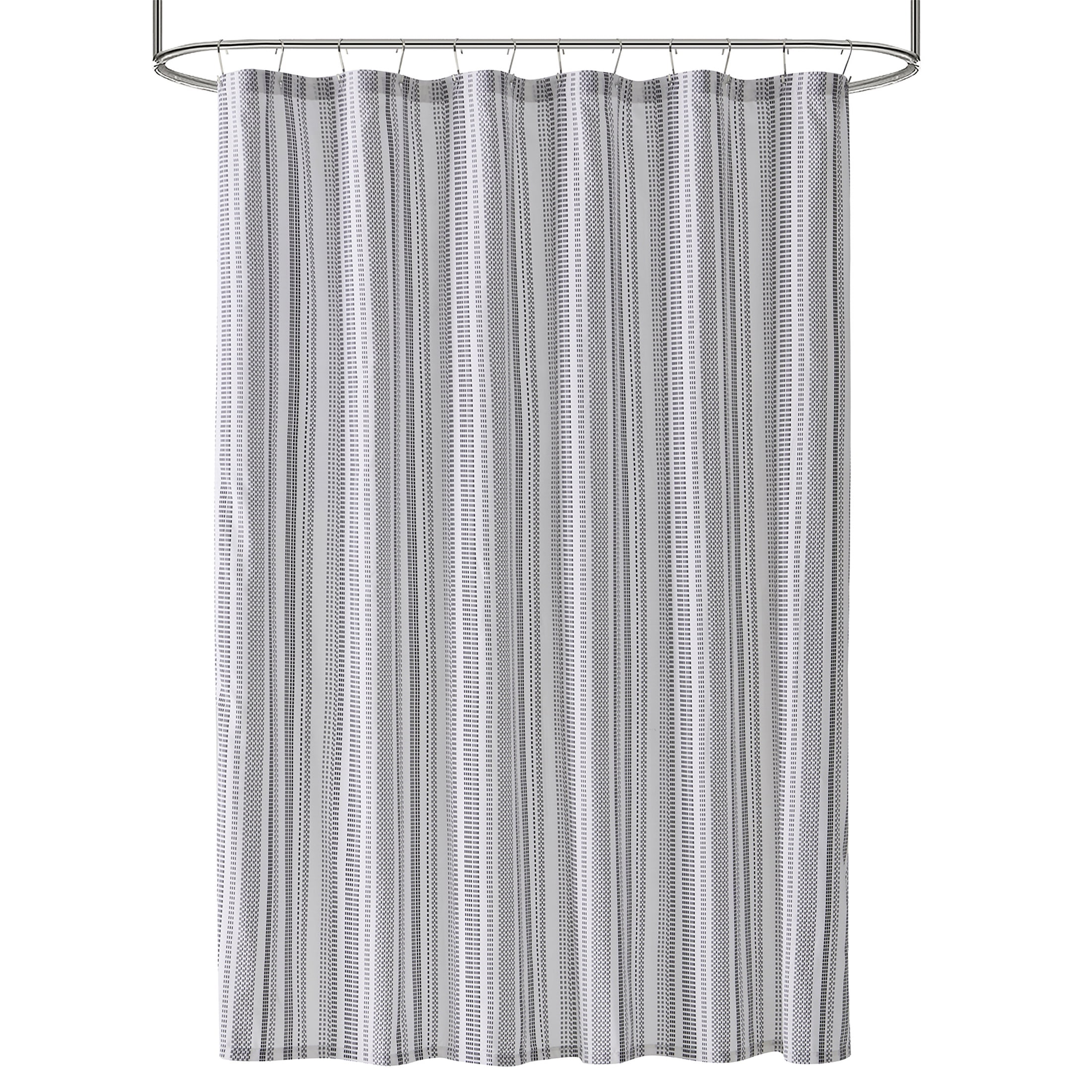 Mainstays 15-Piece Black & White Stripe Bathroom Set – Shower Curtain, Bath Rugs & Hooks, Modern Washable Polyester