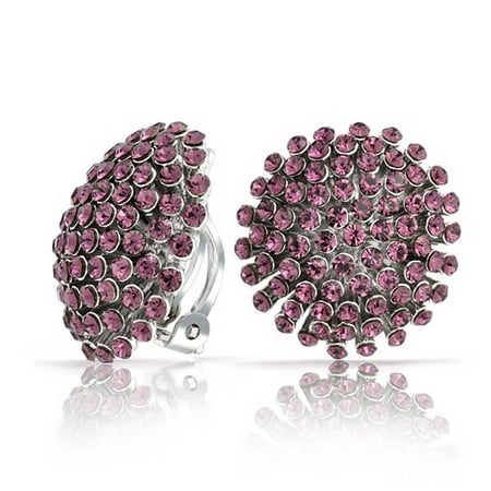 Purple starburst crystal clip on earrings