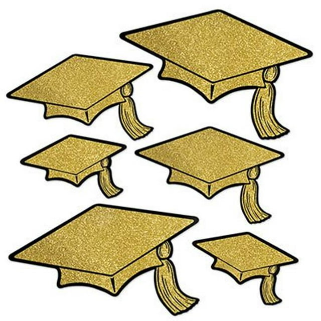Glittered Foil Grad Cap Cutouts, Gold & Black