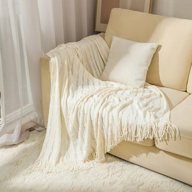 UsTZtai Knitted Blanket, Soft Fringed Throw Blanket for Sofa and Bed, Cozy Blanket for Sleeping and Lounging