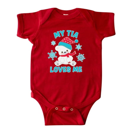 

Inktastic Polar Bear My Tia Loves Me in Santa Hat with Snowflakes Gift Baby Boy or Baby Girl Bodysuit
