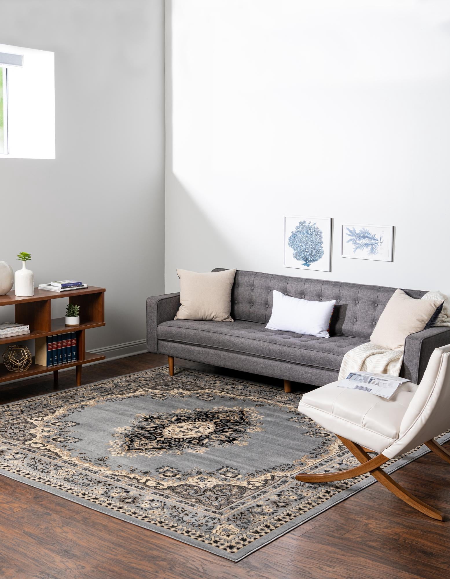 Rugs.com Amaya Collection Rug – 8 Ft Square Gray Medium Rug Perfect For Living Rooms, Kitchens, Entryways