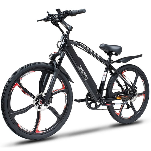 Mistic 26" Electric Mountain Bike | 85km Range Lightweight Frame with Hydraulic Disc Brakes, Suspension & 7 Speeds - Black
