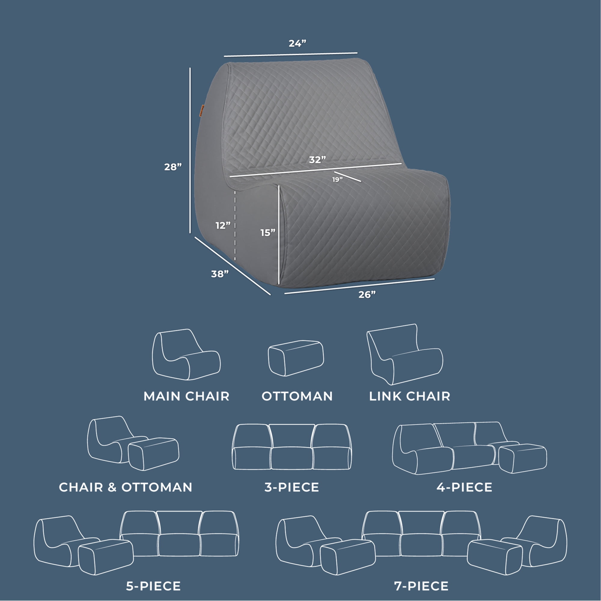 Big Joe Solvana Lounge Chair, Outdoor Weather-Resistant Cool Touch Silicone Stitched Leather, Primary Chair, Moonlit Gray