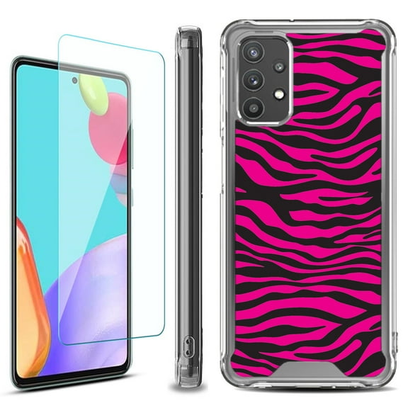 Shockproof Bumper Phone Case for Samsung Galaxy A53 5G, with Tempered Glass Screen Protector, by OneToughShield ® - Zebra Pink