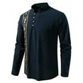 thumbnail image 1 of Blusa y camisa de manga larga con cuello alto para hombre, informal, a la moda, con botones estampados, de poliéster, 1 of 7