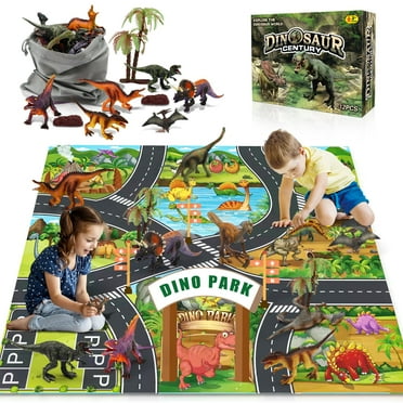 Hot Bee Dinosaur Toys Set for Kids, 12 Dinosaur Figures with Play Mat, Realistic Dinosaurs Gift for Boys Girls Age 3 4 5 6 7 8 9 