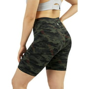 AJISAI Biker Shorts for Women,High Waisted Print Yoga Workout Compression Shorts-9", Olive Camo, Small