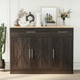 thumbnail image 2 of Modern Farmhouse Sideboard Buffet Cabinet with Storage with 3 Doors, 42"Barn Doors Buffet Cabinet with Storage, Wood Coffee Bar Cabinet with Adjustable Shelf for Kitchen, Living Room,Brown, 2 of 9