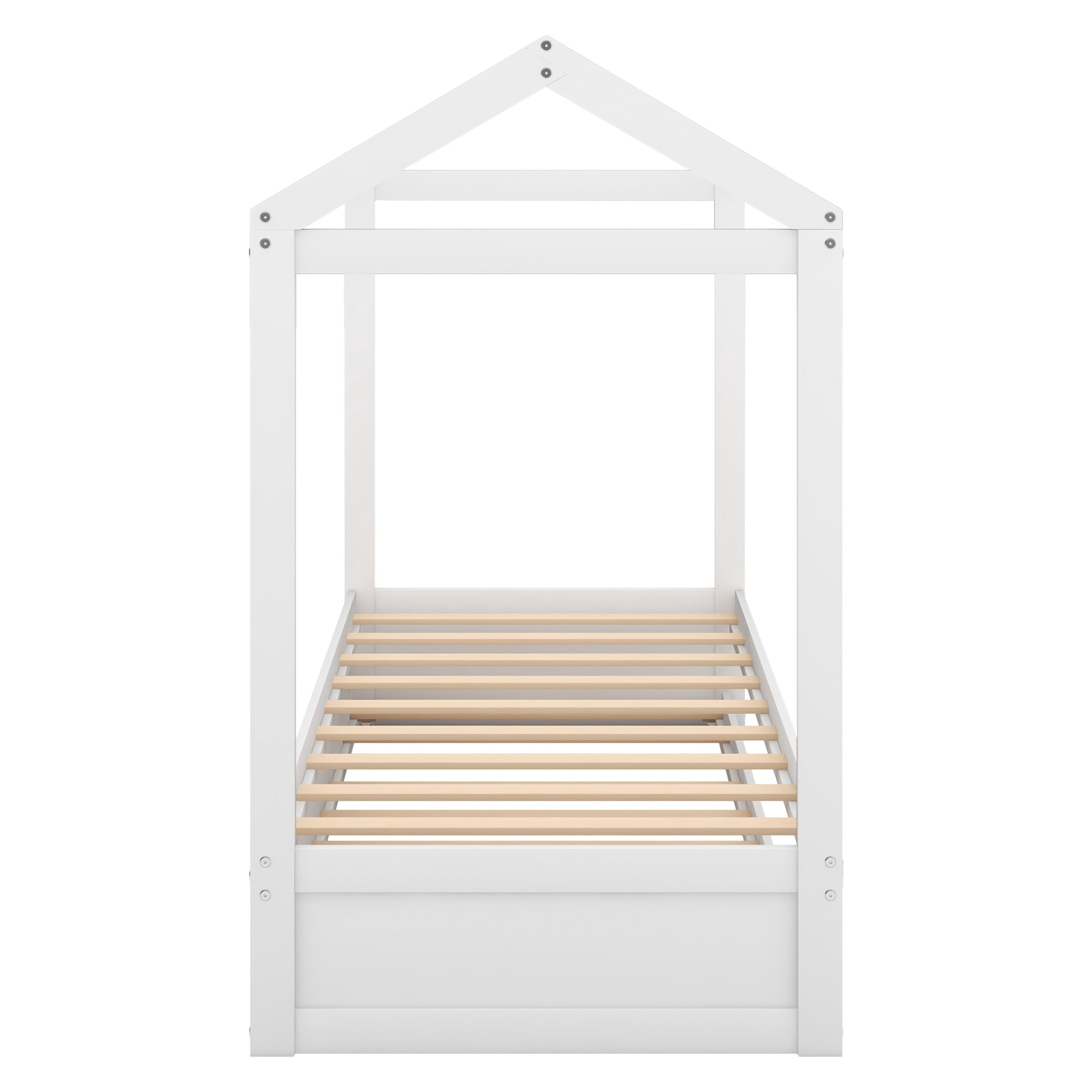 Noble House Lira Twin House Bed with Rolling Trundle, Customizable Pine Wood Frame, Space Saving, White