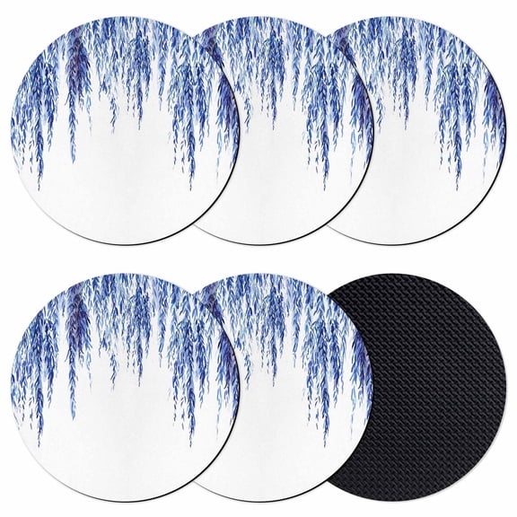 Navy Blue Coasters Set of 6, Absorbent Coasters for Drinks, Summer Botanical Leaves Watercolor Coaster for Desk Coffee Table Protection, Home Decor House Warming Gifts 4"