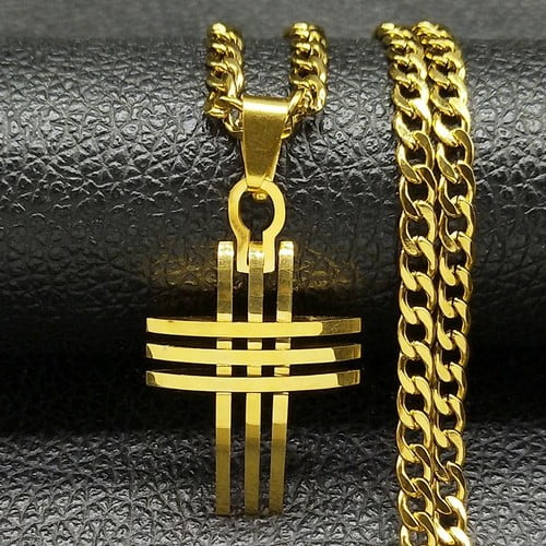Hip Hop Novelty Trinity Stereo Cross Necklace Women Men 14K Yellow Gold Snake Clavicle Chain Choker Necklace Jewelry Gift