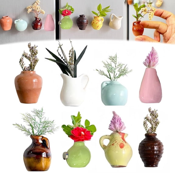 8 Small Vase Magnets, Small Ceramic Vase Refrigerator Stickers, 3D Ceramic Vase Cute Plant Vase Refrigerator Stickers For Kitchen And Decoration