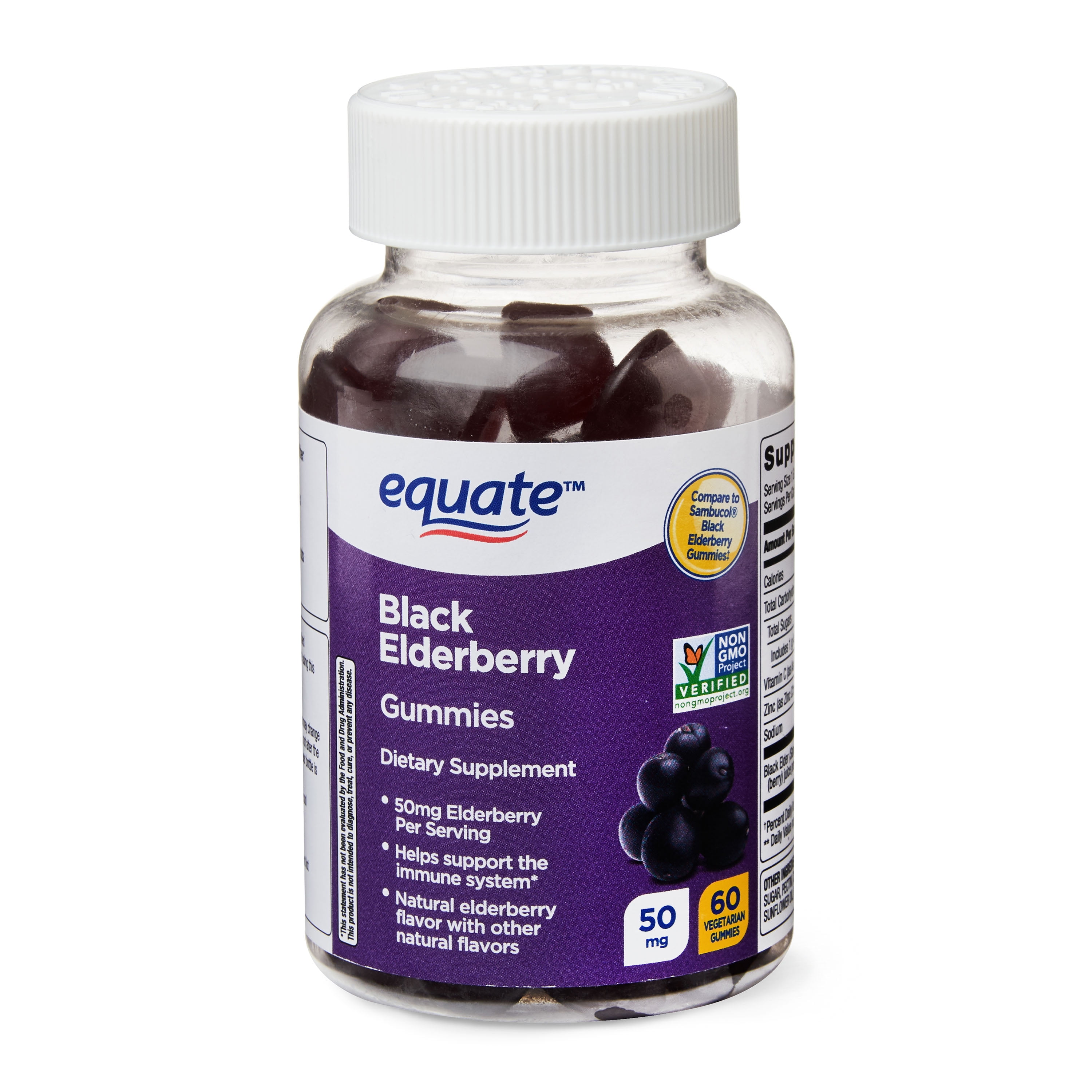 Equate Black Elderberry Gummies, Immune Health Support, 60 Count