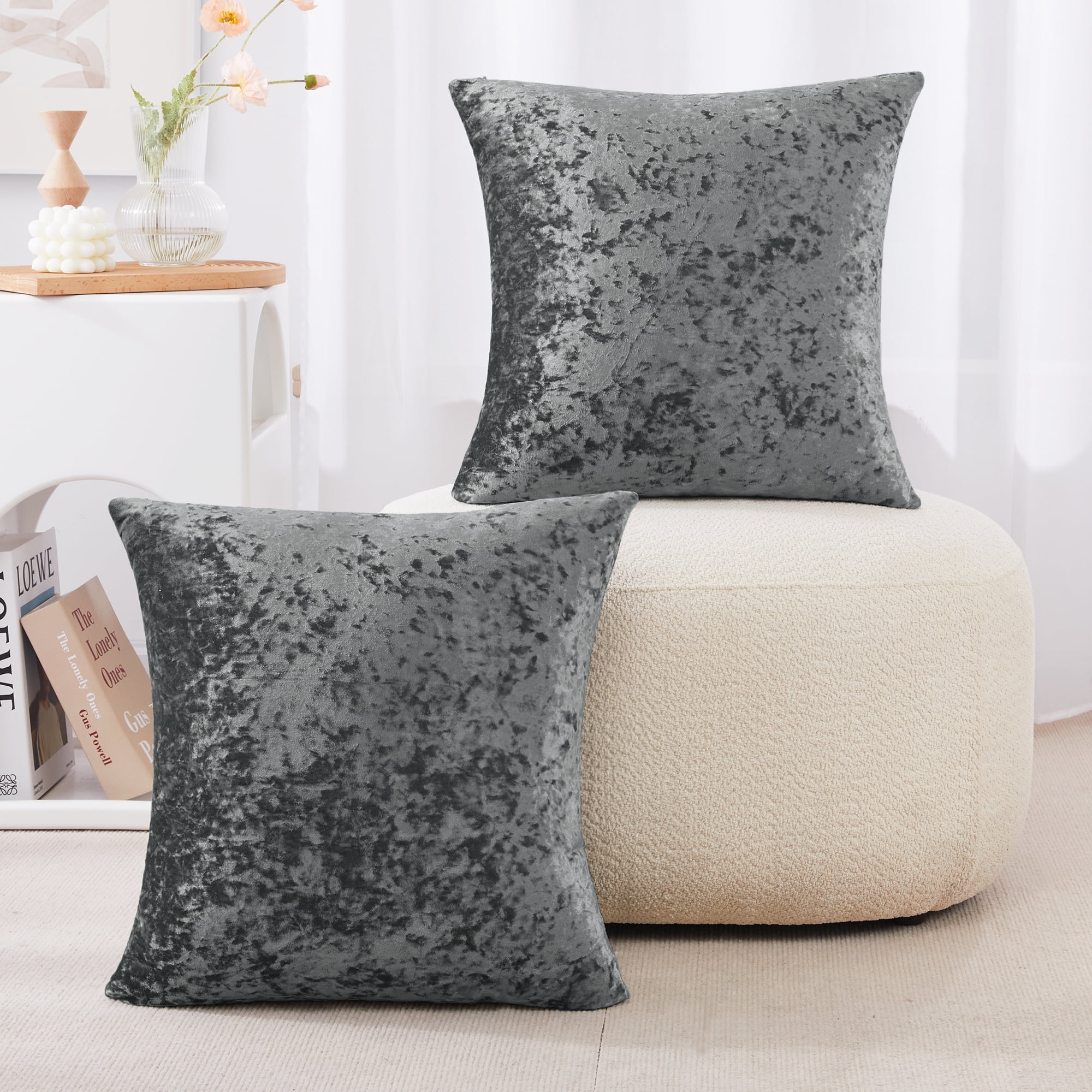 Top Finel Square Decorative Throw Pillow Covers Soft Velvet Outdoor Cushion Covers 18x18 with Balls for Sofa Bed, Set of 2, Cream