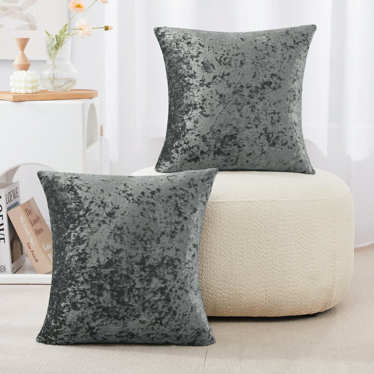 ECOGEOUS Pack of 2 Cozy Decorative Pillow Covers,Velvet Pillow Cover for  Couch, Grey Throw Pillows for Bed,22x22 in Grey