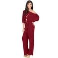 thumbnail image 4 of KOH KOH Long Pant One Off Shoulder 3/4 Short Sleeve Sexy Wide Leg Casual Summer Fall One Piece Jumpsuit Pant Suit Romper Playsuit Tall Overall For Women Crimson Dark Red Large US 12-14 JSN003, 4 of 6
