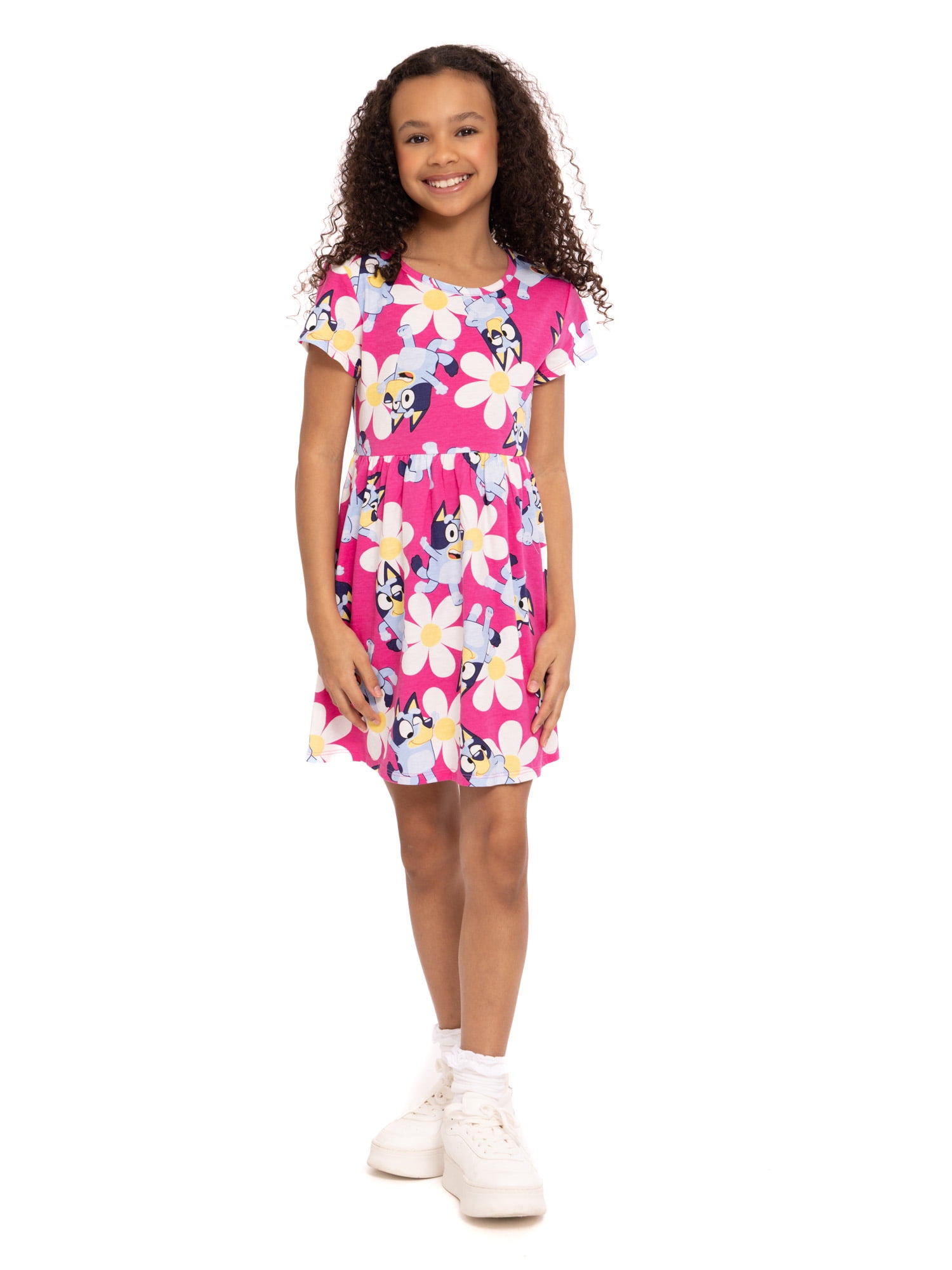 Bluey Girls Allover Print Dress with Short Sleeves, Sizes 4-12