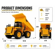 1:18 Yellow RC Dump Truck Toy with Lights, Sounds and Lifting Bed, Ages 3+