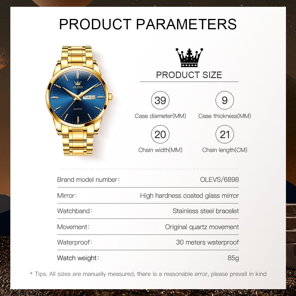 OLEVS Classic Men Watches with Date,Stainless Steel Man Watch with Date, Bussiness Watches for Men,Luminous Quartz Mens Watches Black/White/Blue/Gold, Waterproof Male Reloj para Hombre