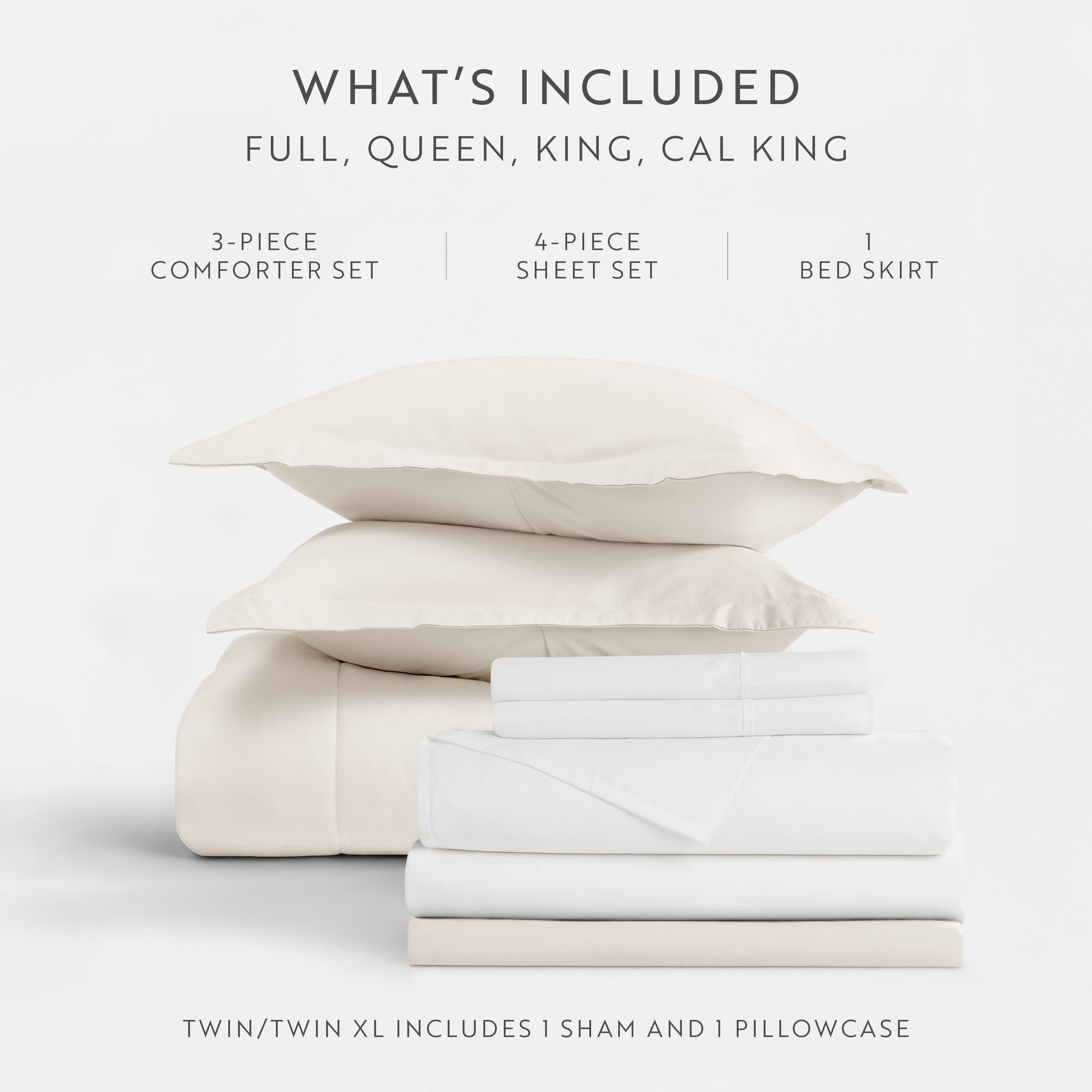 Noble Linens 8-Piece Ivory Bed in a Bag Microfiber Bedding Set, Twin