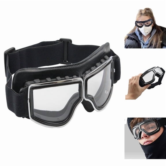 Motorcycle Goggles Fit Over Glasses for Men Riding Scooter ATV Off Road Scratchproof Windproof Fog Black, 19x2.5 cm, Black