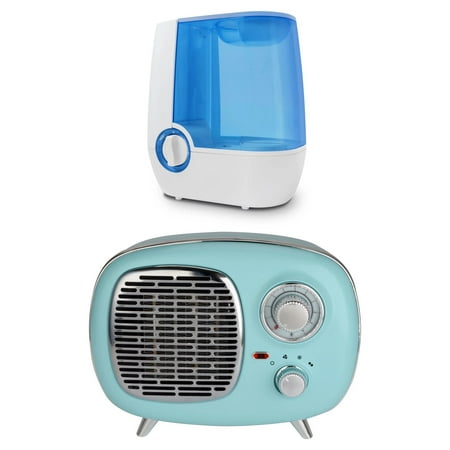 

Electric Ceramic Retro Heater 1500W and USA 1.2 gal. Warm Mist Humidifier Medicine Cup 24 Hour Run Time Blue/White