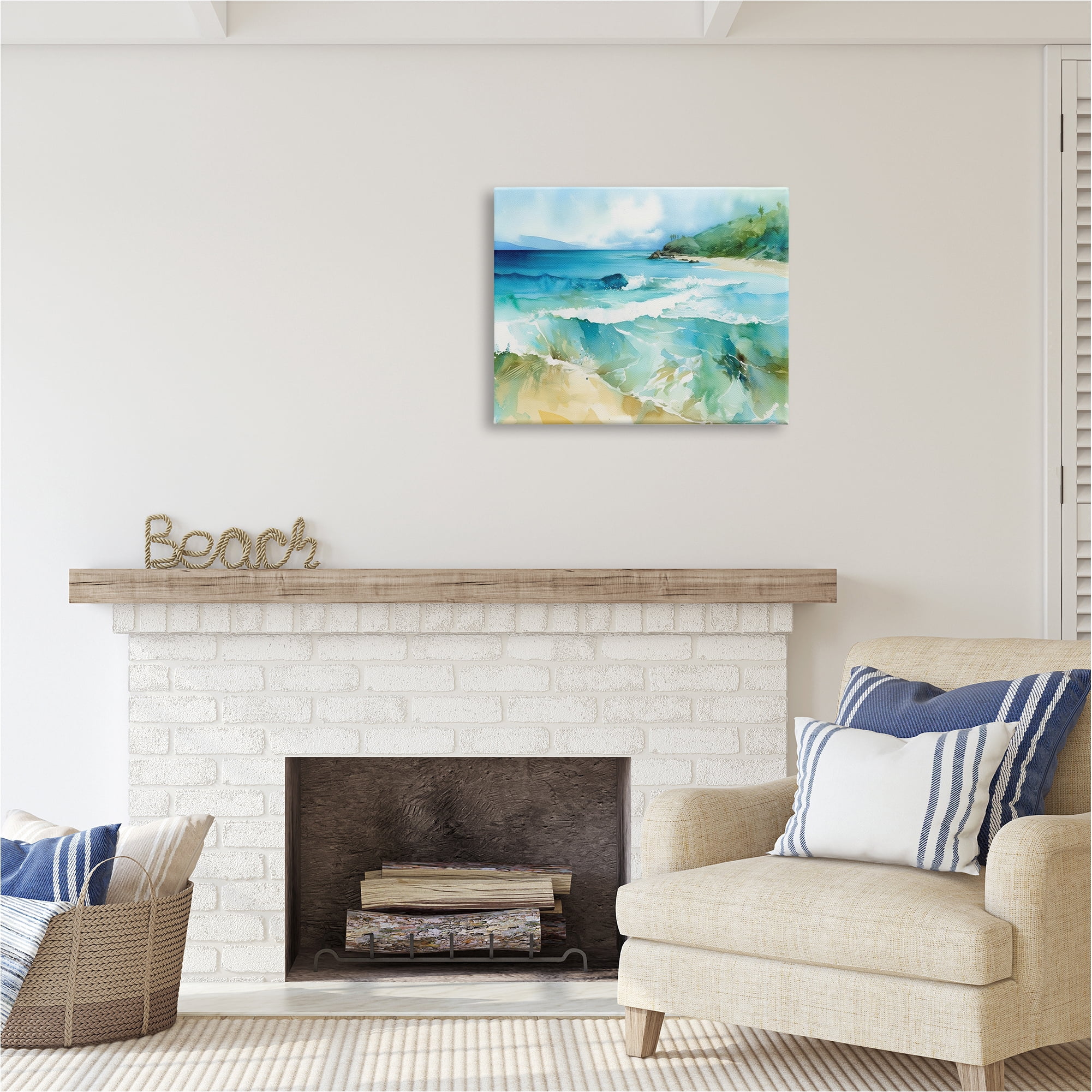 Stupell Industries Abstract Beach Waves Landscape Painting Gallery Wrapped Canvas Art Print Wall Art, 30 x 24