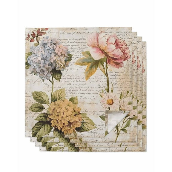 nqOlkjepod Vintage Hydrangea Floral Cloth Napkins Set of 4 Reusable Dinner Napkins, Spring Botanical Flowers Cocktail Napkin Washable Table Napkins for Wedding/Holiday Party/Baby Shower 20"x20"