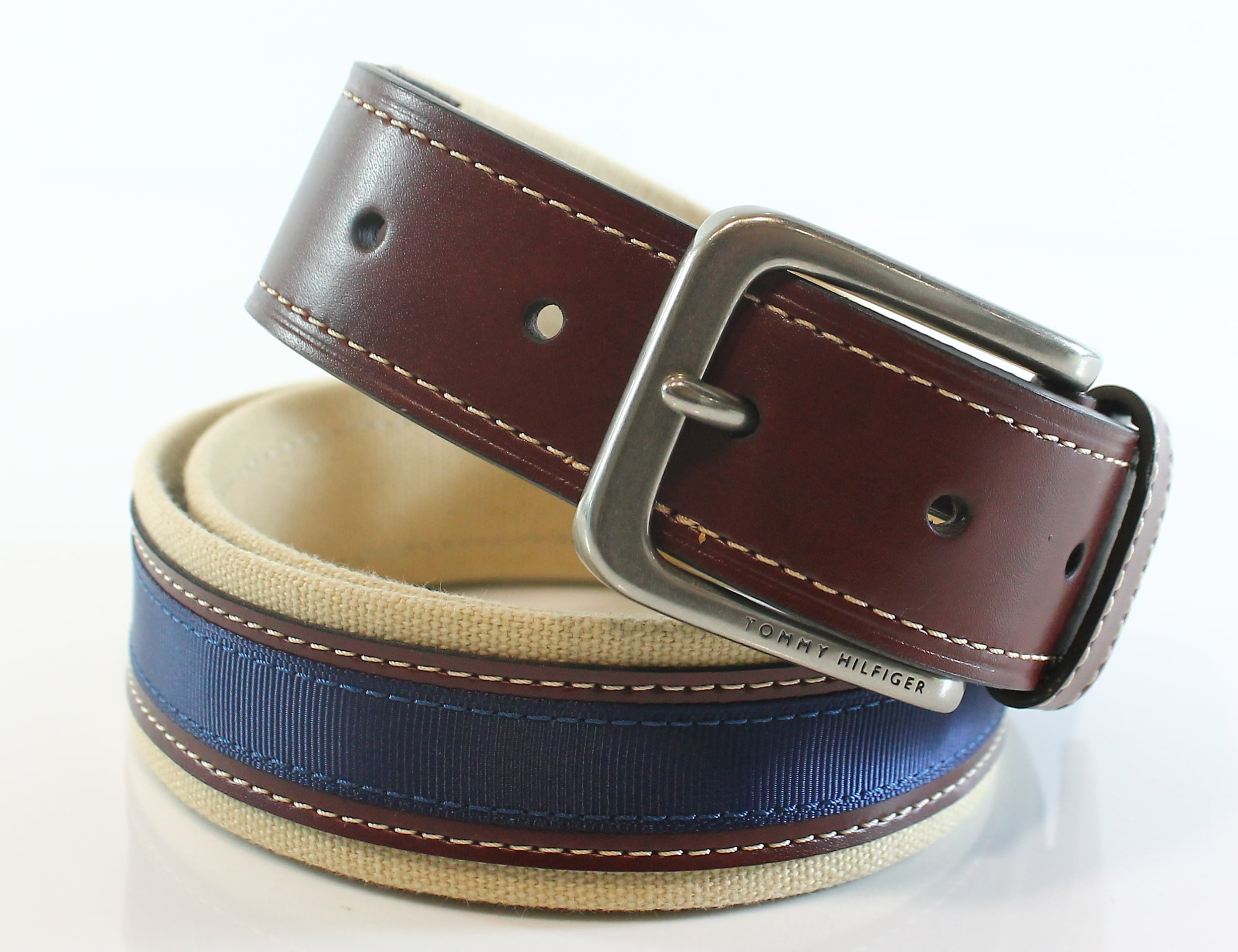 Khaki Brown Navy Blue Canvas Belt 