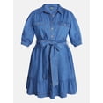 thumbnail image 5 of Terra & Sky Denim Belted Mini Shirtdress with Short Puff Sleeves, Sizes 0X-4X, 5 of 5