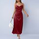 thumbnail image 5 of Maxi Vestido Formal para las Mujeres Satín Cuello de Vaca Correa de Espagueti Color Sólido Elegante Vestido Ajustado, Vestido de Noche de Poliéster Suave, 5 of 7